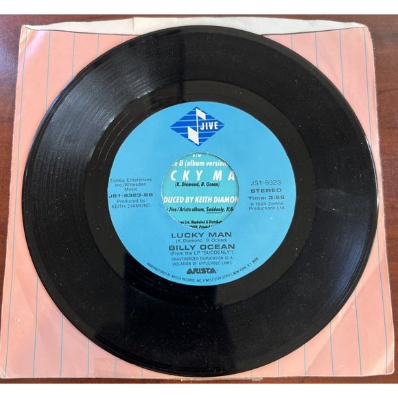 BILLY OCEAN Suddenly & Lucky Man 7” 45rpm 1984 Arista Vinyl - Picture 5 of 6